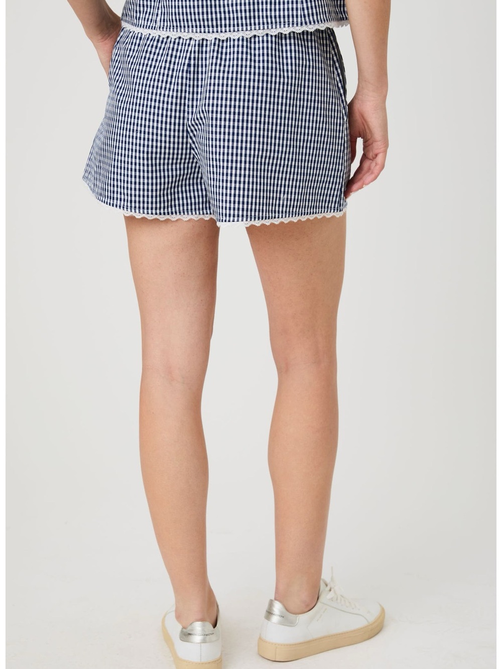 French Connection Navy & White Gingham Lace-Trim Shorts - Picture 3 of 5